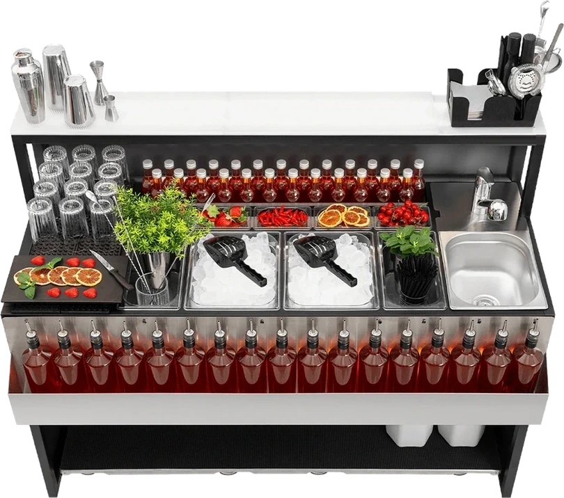 Estación de barman portátil equipada para el servicio