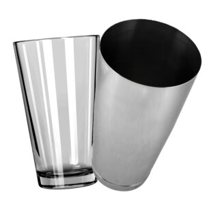 Vaso mezclador y coctelera Boston, vidrio y acero inoxidable pulido