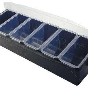 Contenedor para guarniciones negro con tapa, 6 tarrinas, 49 cm