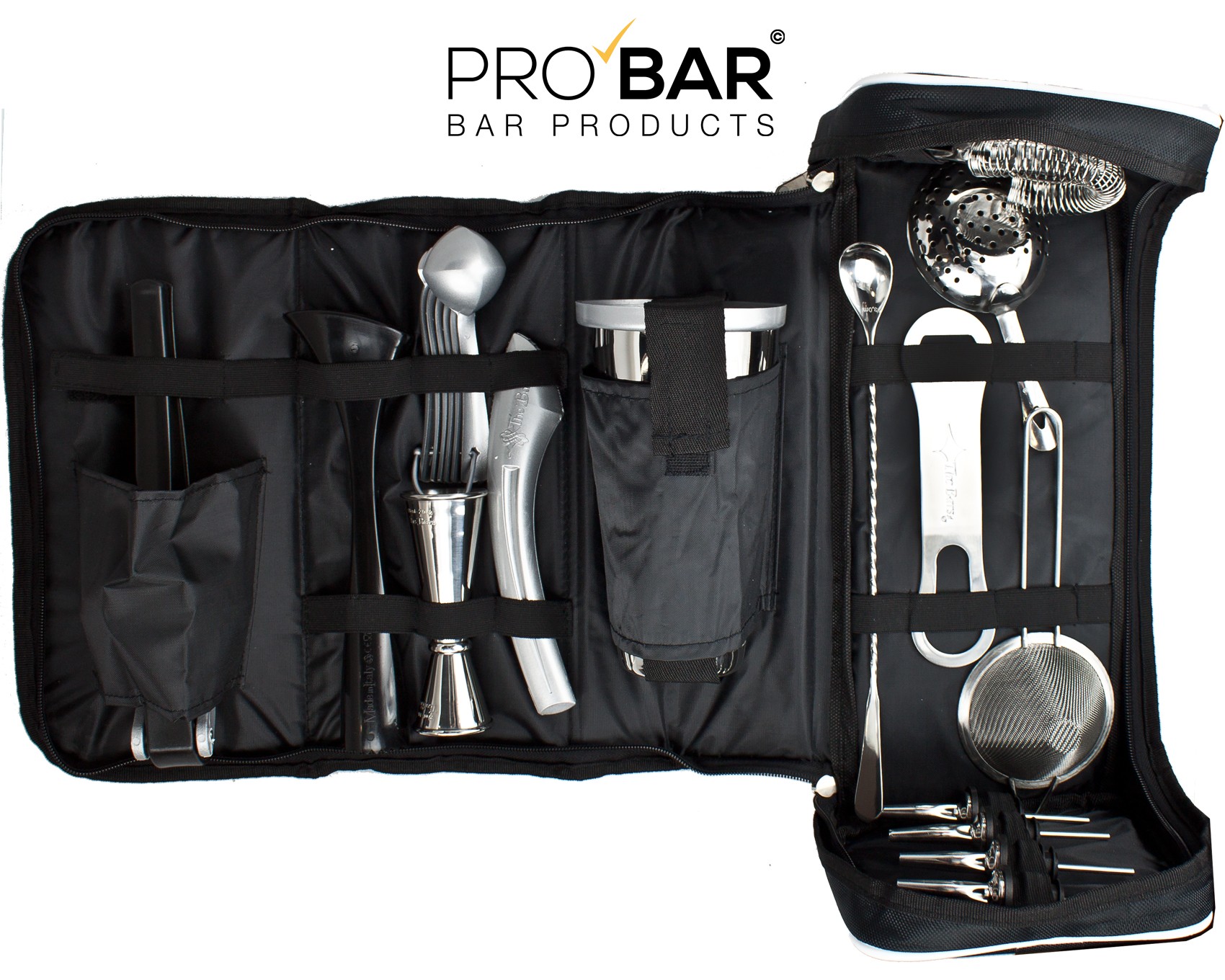 Bolsa de bartender de polipiel con kit de coctelería