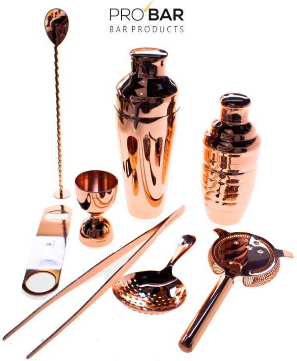 Kit de barman Lumian cobre, 8 piezas de acero inoxidable chapado