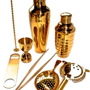Kit de barman Lumian oro, 8 piezas de acero inoxidable chapado