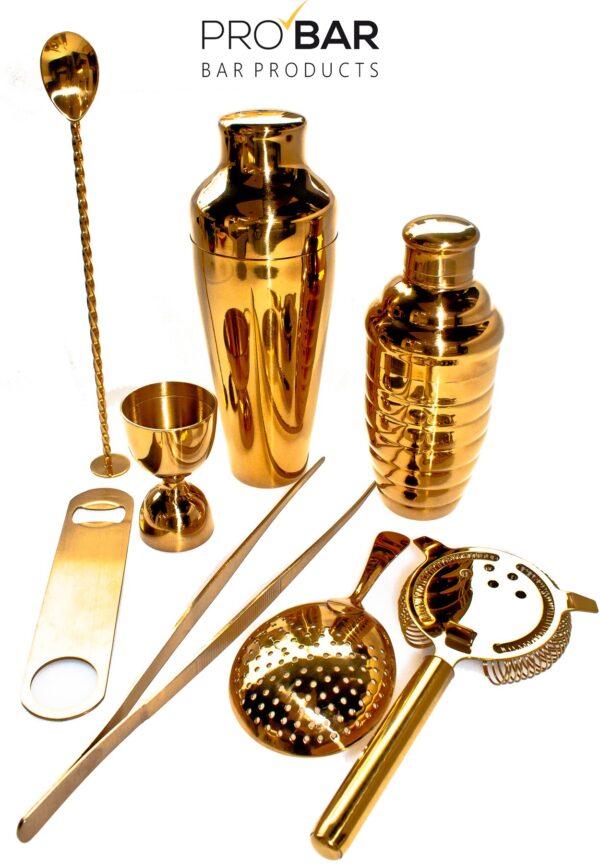 Kit de barman Lumian oro, 8 piezas de acero inoxidable chapado