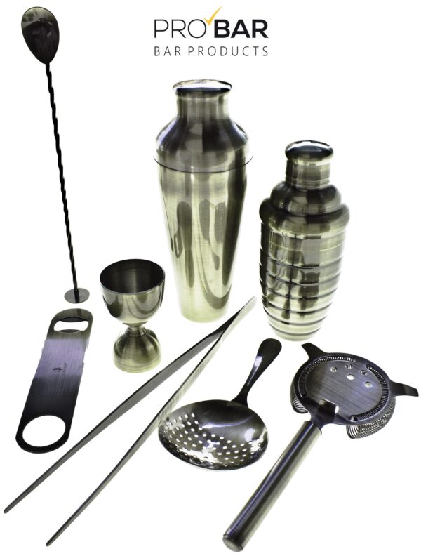 Kit de barman Lumian bronce, 8 piezas de acero inoxidable chapado