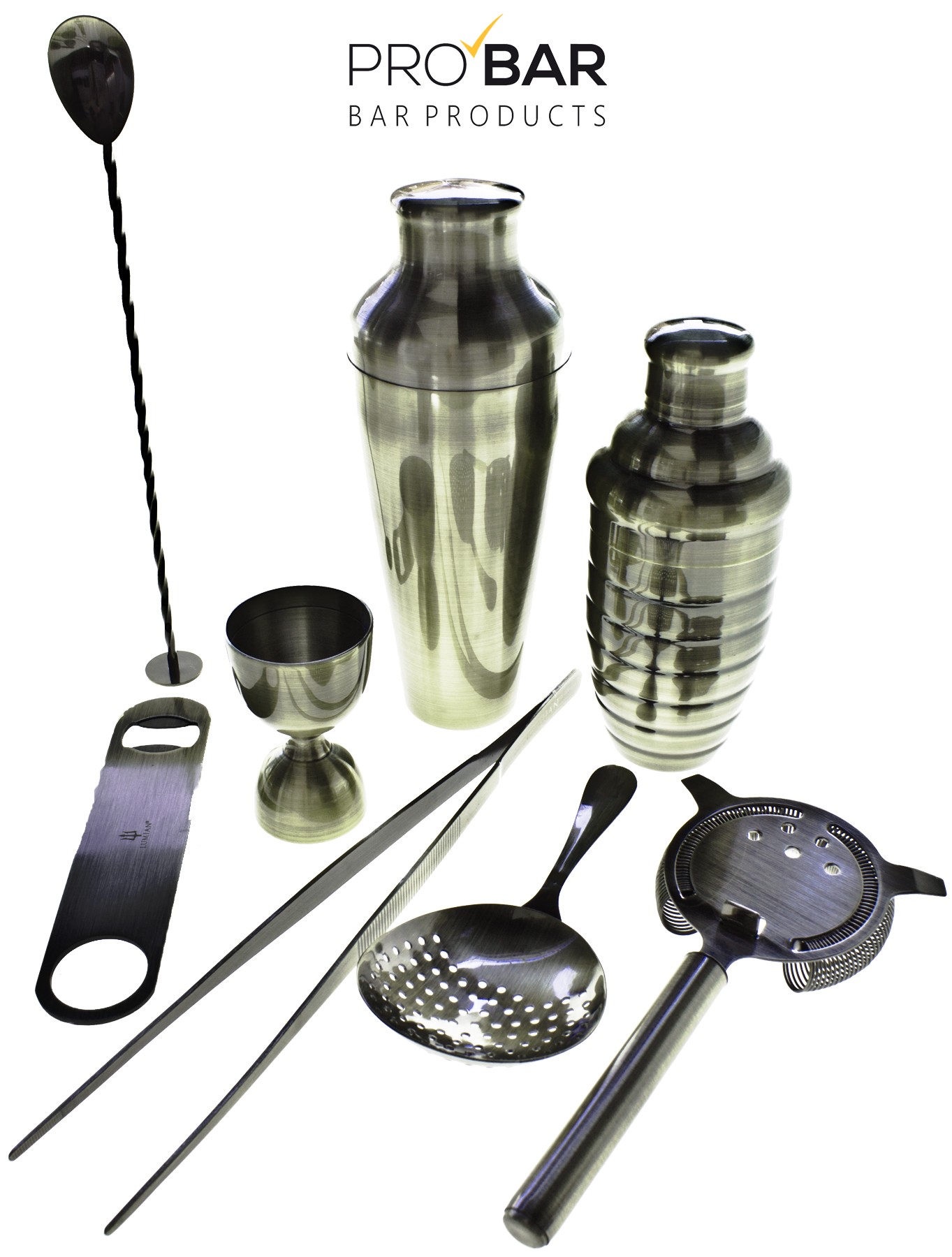 Kit de barman Lumian bronce, 8 piezas de acero inoxidable chapado
