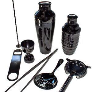 Kit de barman Lumian negro, 8 piezas de acero inoxidable chapado