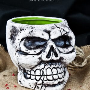 taza calavera Skull Stone de 50 cl, calavera entera blanca con efecto piedra y huecos y grietas en negro