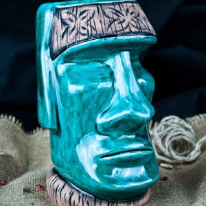 Taza tiki Moai turquesa, cerámica pintada a mano