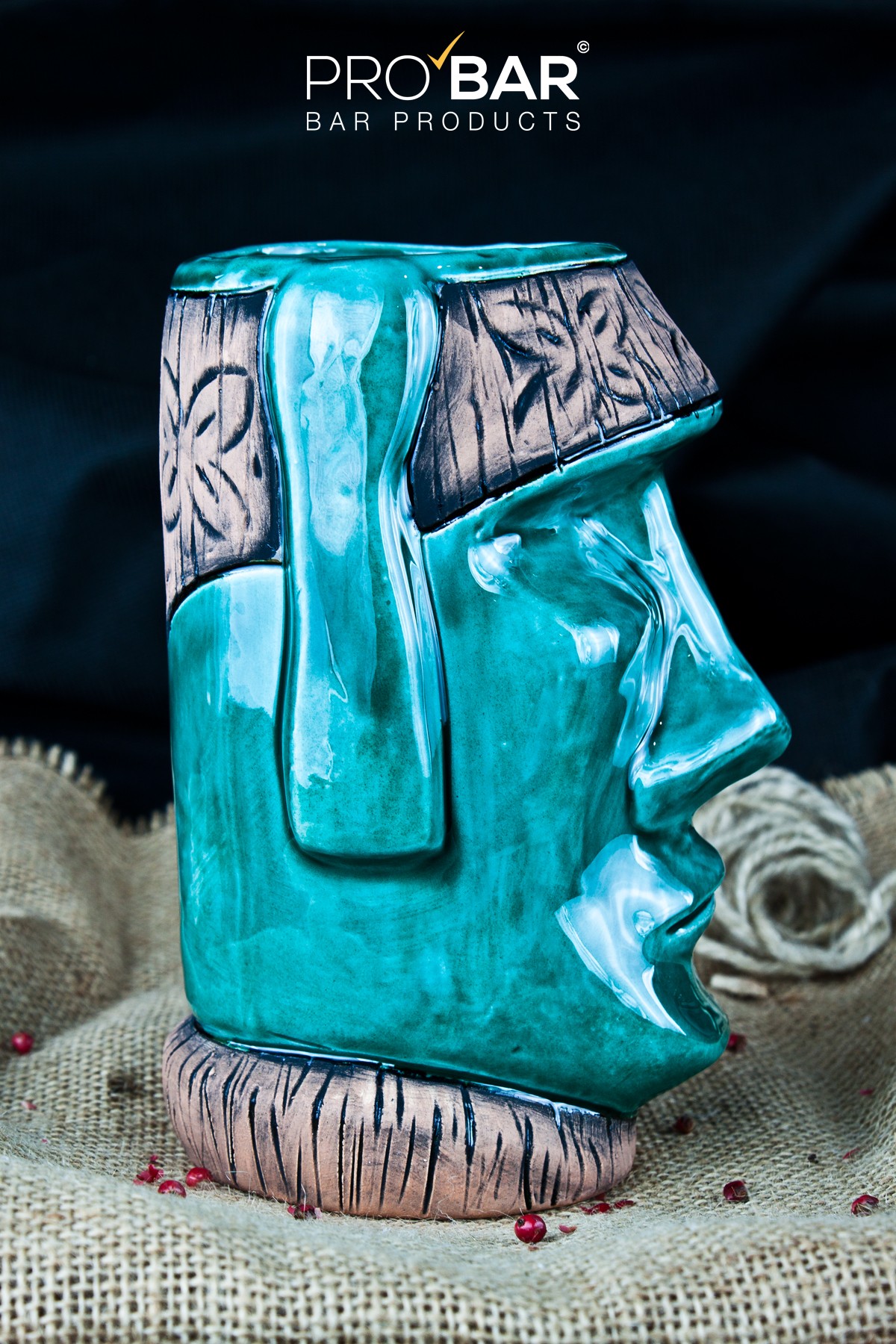 Taza tiki Moai turquesa, cerámica pintada a mano - Imagen 2