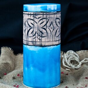 Vaso tumbler tiki azul 40 cl, cerámica pintada a mano