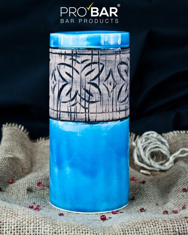 Vaso tumbler tiki azul 40 cl, cerámica pintada a mano