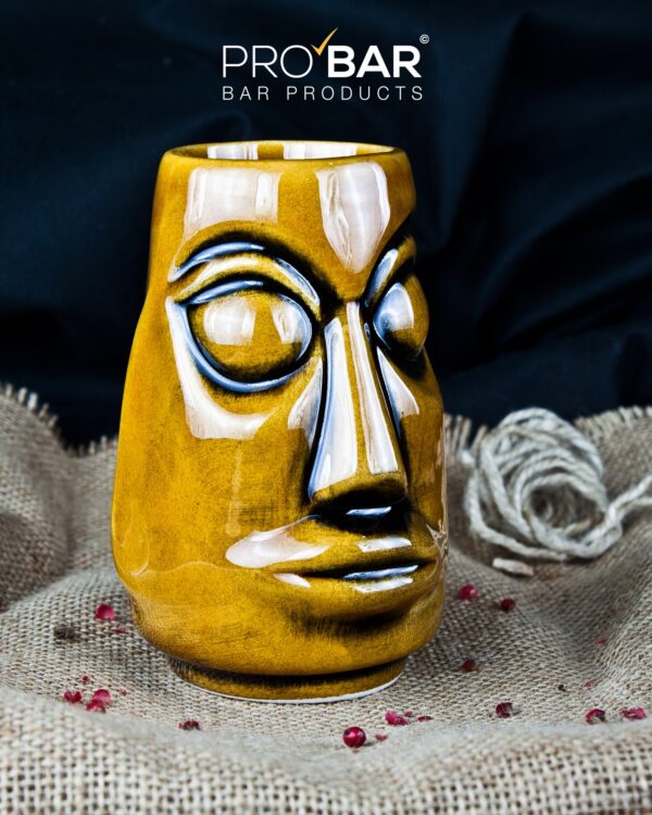 Taza tiki Moai miel, cerámica pintada a mano