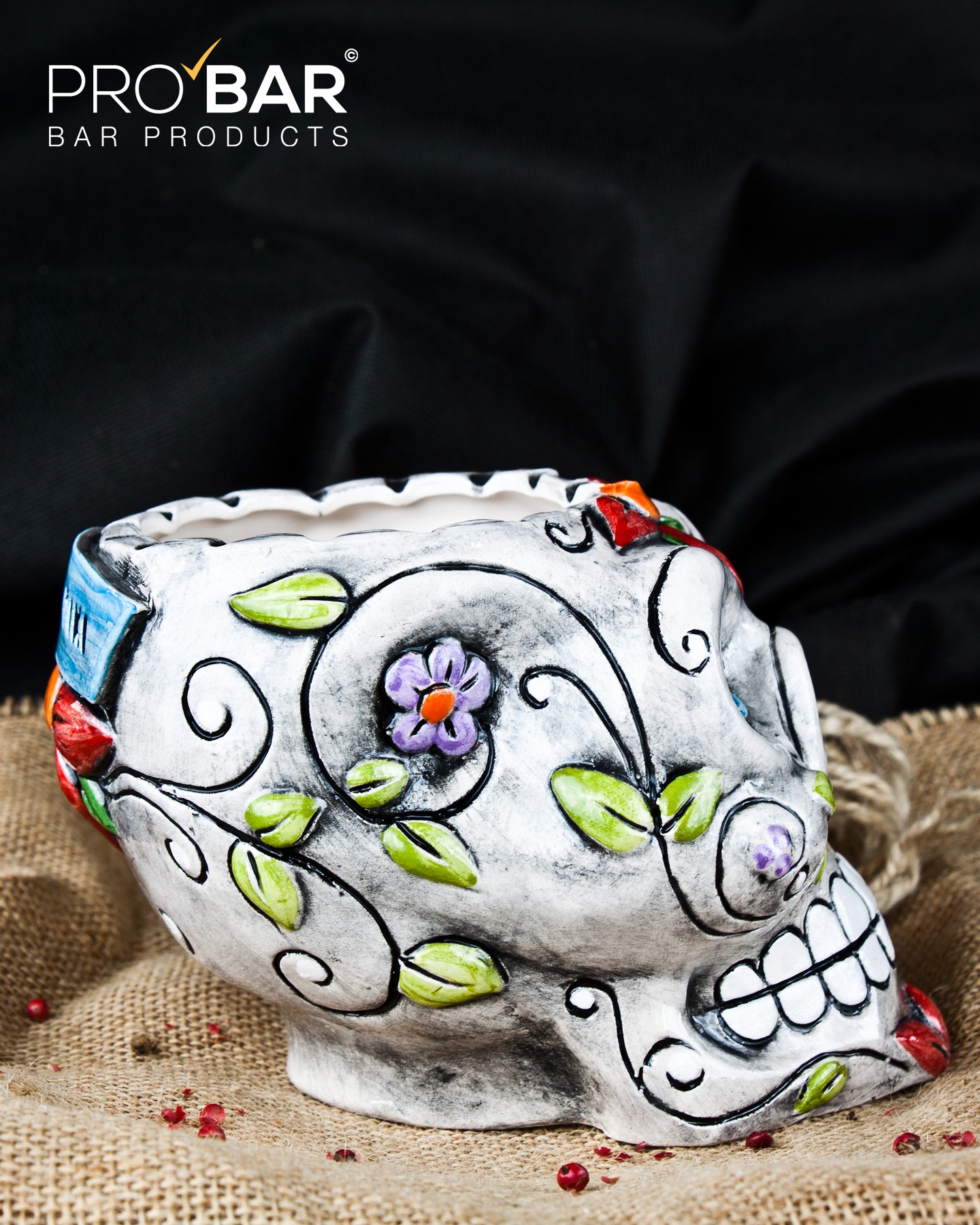 Taza calavera mexicana de cerámica pintada a mano - Imagen 2