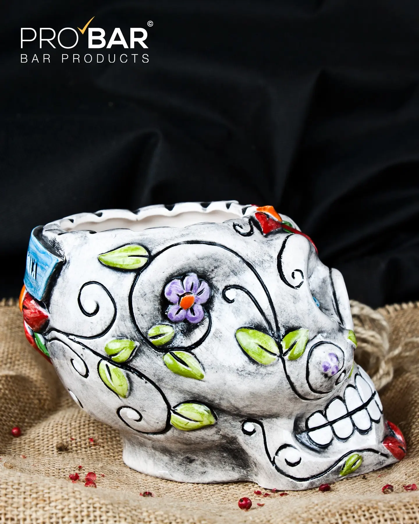 Taza calavera mexicana de cerámica pintada a mano - Imagen 2