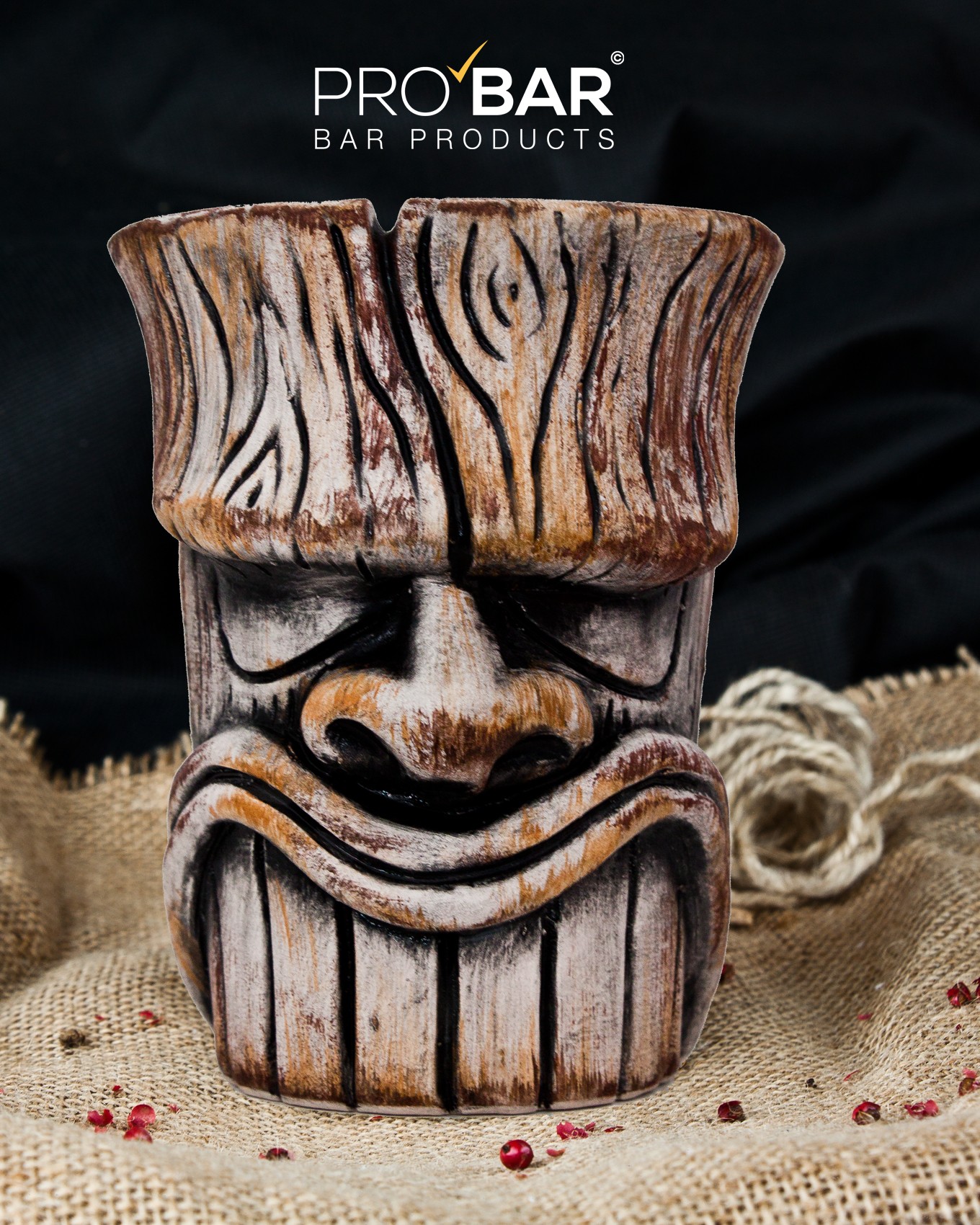 Taza tiki tronco 40 cl, cerámica pintada a mano