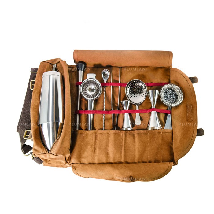 Bolsa enrollable de coctelería Lumian, piel y tejido - Imagen 5