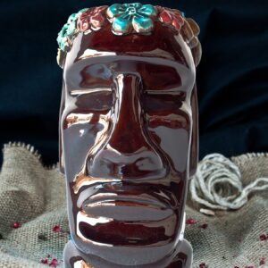 Vaso tiki Moai Flowers 40 cl, cerámica pintada a mano