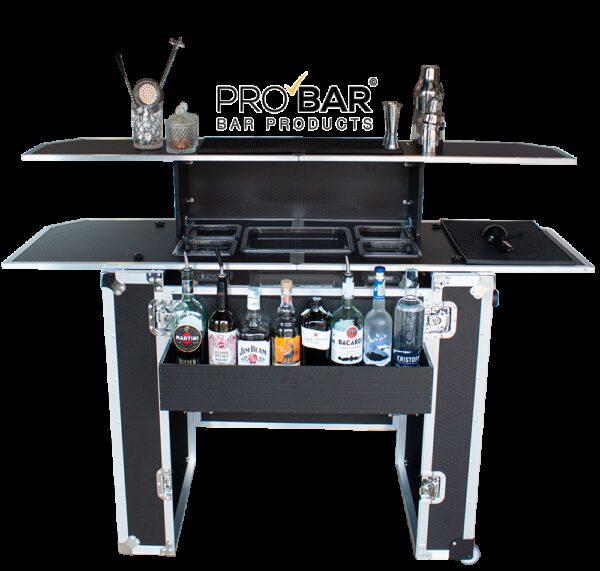 Mostrador portátil de bar con maleta trolley, 160 cm