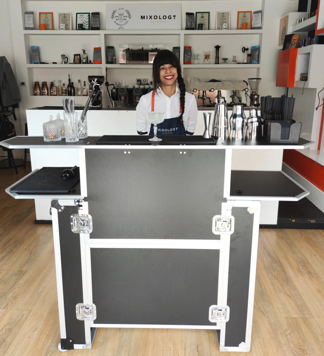 Mostrador portátil de bar con maleta trolley, 160 cm - Imagen 20