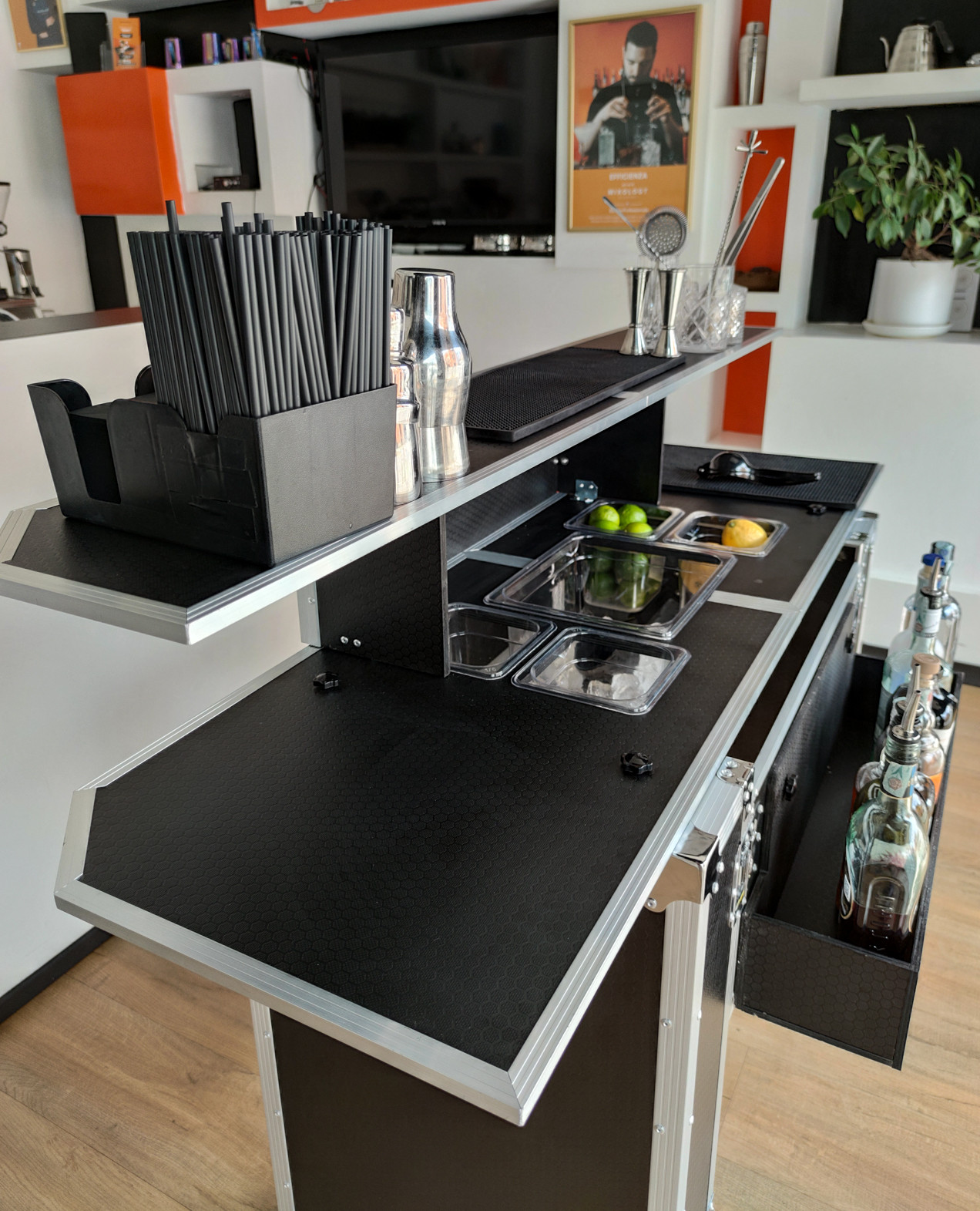 Mostrador portátil de bar con maleta trolley, 160 cm - Imagen 19