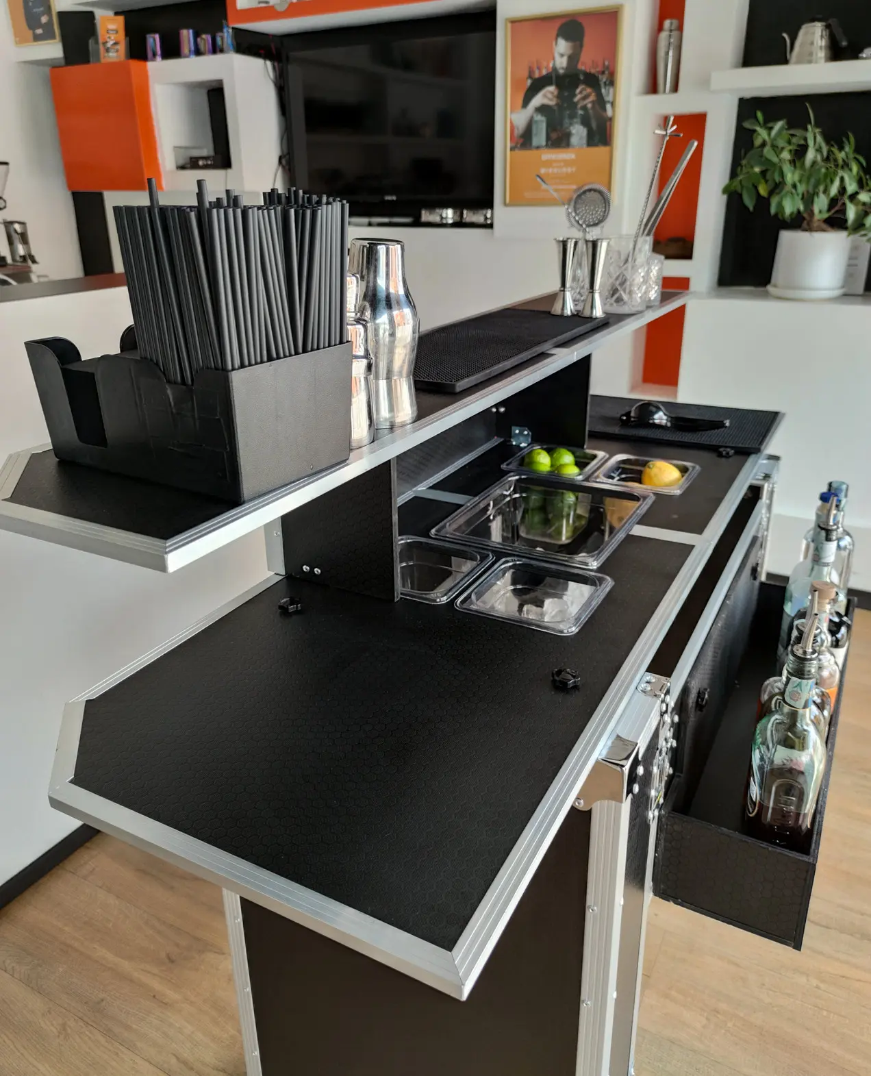 Mostrador portátil de bar con maleta trolley, 160 cm - Imagen 19