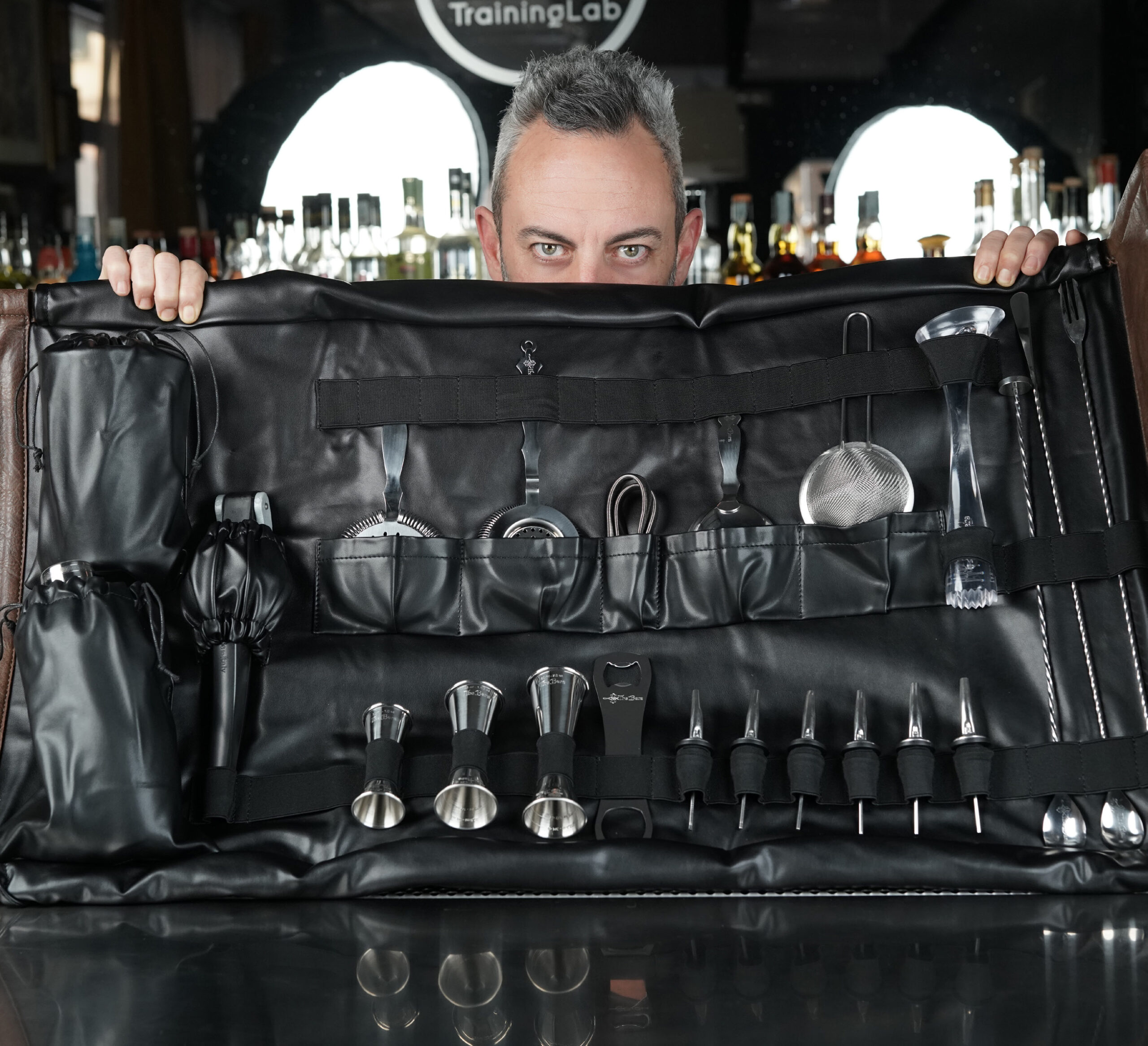 Bolsa de coctelería de cuero con 21 piezas, negra o marrón - Imagen 4
