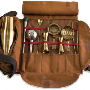 Kit de coctelería Lumian en estuche enrollable, 9 herramientas - Bronce