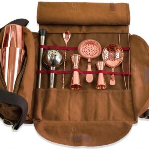 Kit de coctelería Lumian en estuche enrollable, 9 herramientas - Cobre