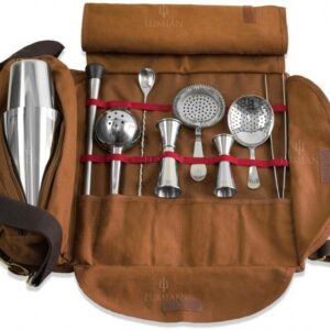 Kit de coctelería Lumian en estuche enrollable, 9 herramientas - Plata