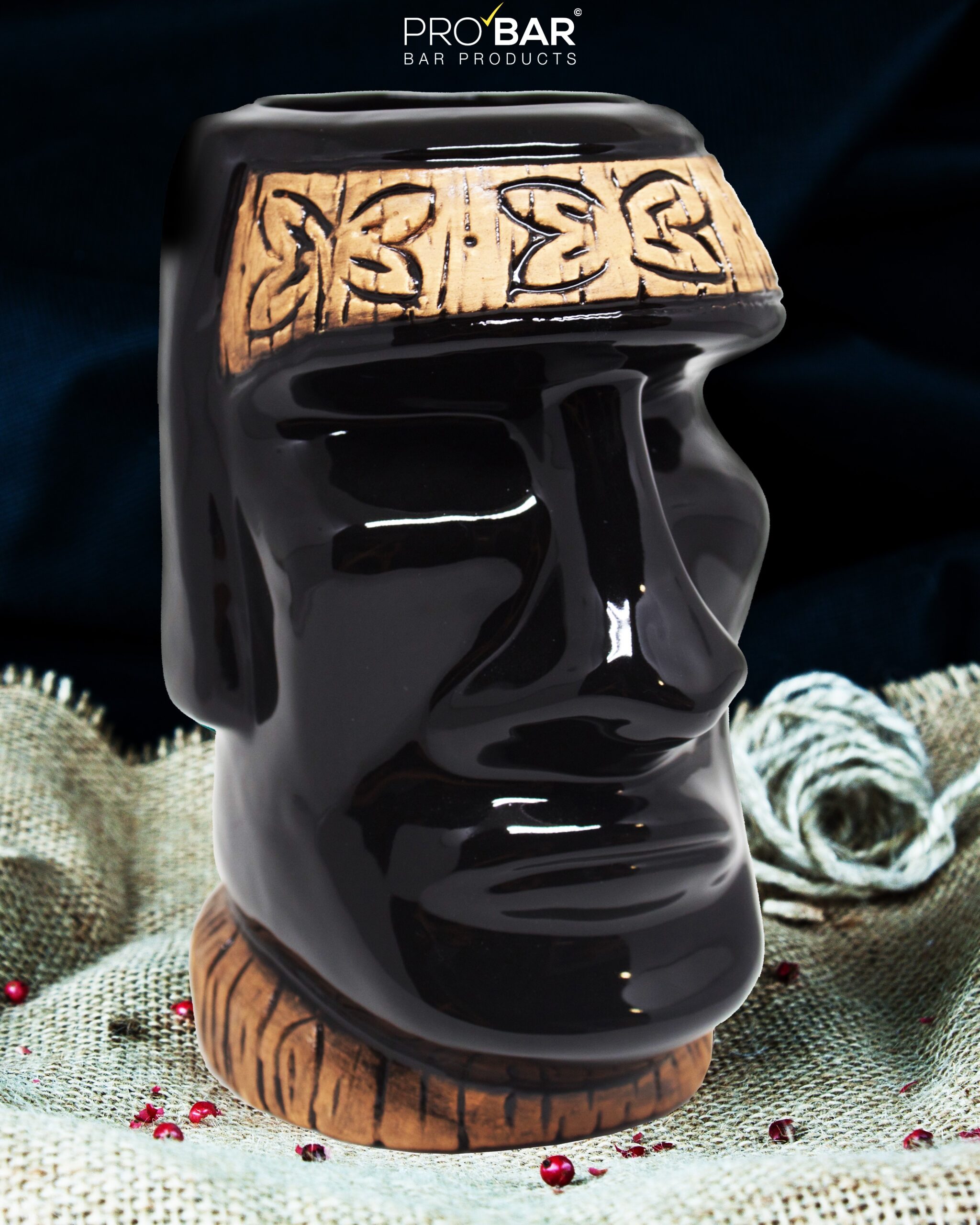 Vaso tiki Moai negro, cerámica pintada a mano - Imagen 2