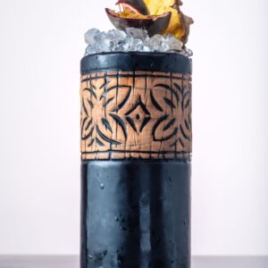 Vaso tumbler tiki negro 40 cl, cerámica pintada a mano