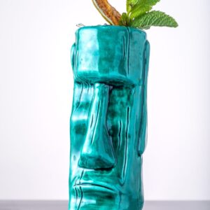 Vaso tiki Moai turquesa de cerámica pintada a mano
