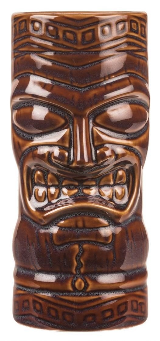 Taza tiki Totem Mask marrón, cerámica pintada a mano