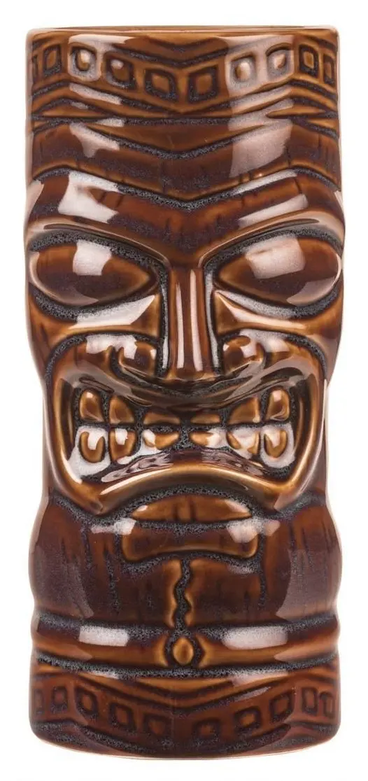 Taza tiki Totem Mask marrón, cerámica pintada a mano