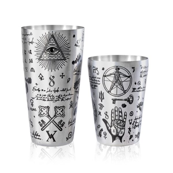 Coctelera Boston Alchemy con half tin Yokai Lumian 28 y 18 oz, acero inoxidable grabado