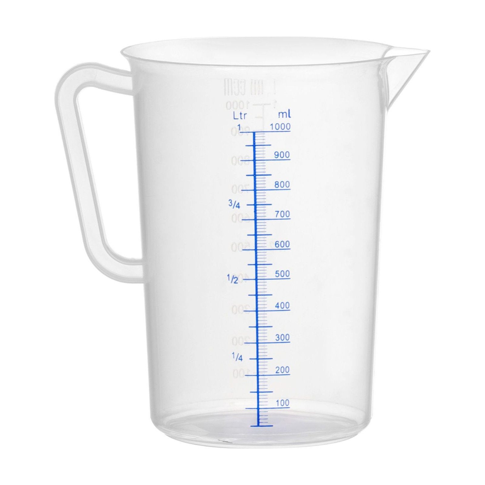 Contenedor graduado de 1 litro, plástico transparente