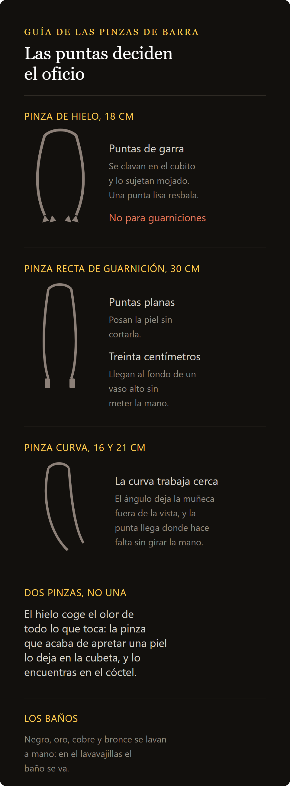 pinza para hielo y fruta: las garras para hielo y las puntas planas para guarnición, frente a frente