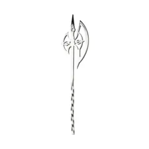 cuchara de bar hacha The Bars de 45 cm con un hacha medieval calada en la punta del mango en espiral