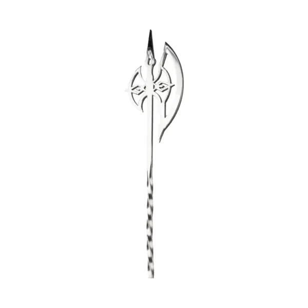 cuchara de bar hacha The Bars de 45 cm con un hacha medieval calada en la punta del mango en espiral