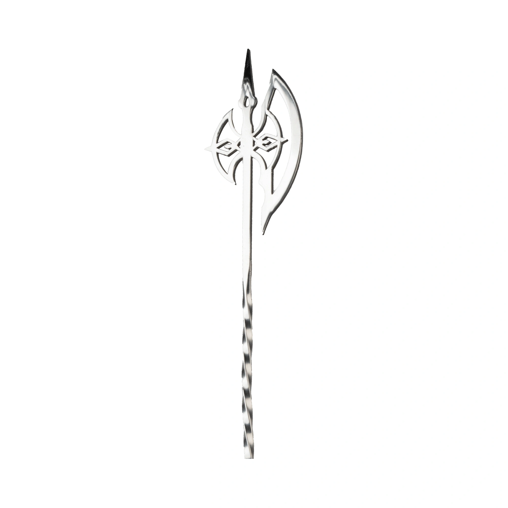 cuchara de bar hacha The Bars de 45 cm con un hacha medieval calada en la punta del mango en espiral