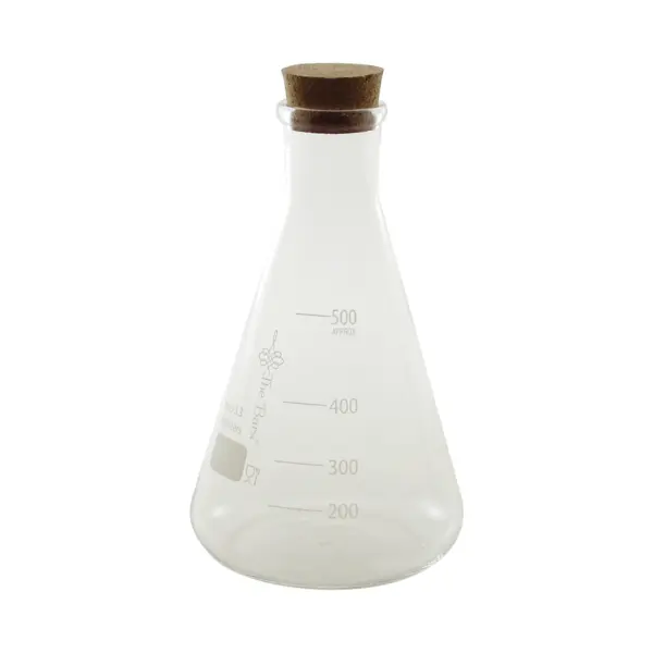matraz Erlenmeyer 500 ml The Bars de vidrio borosilicato con tapón de corcho