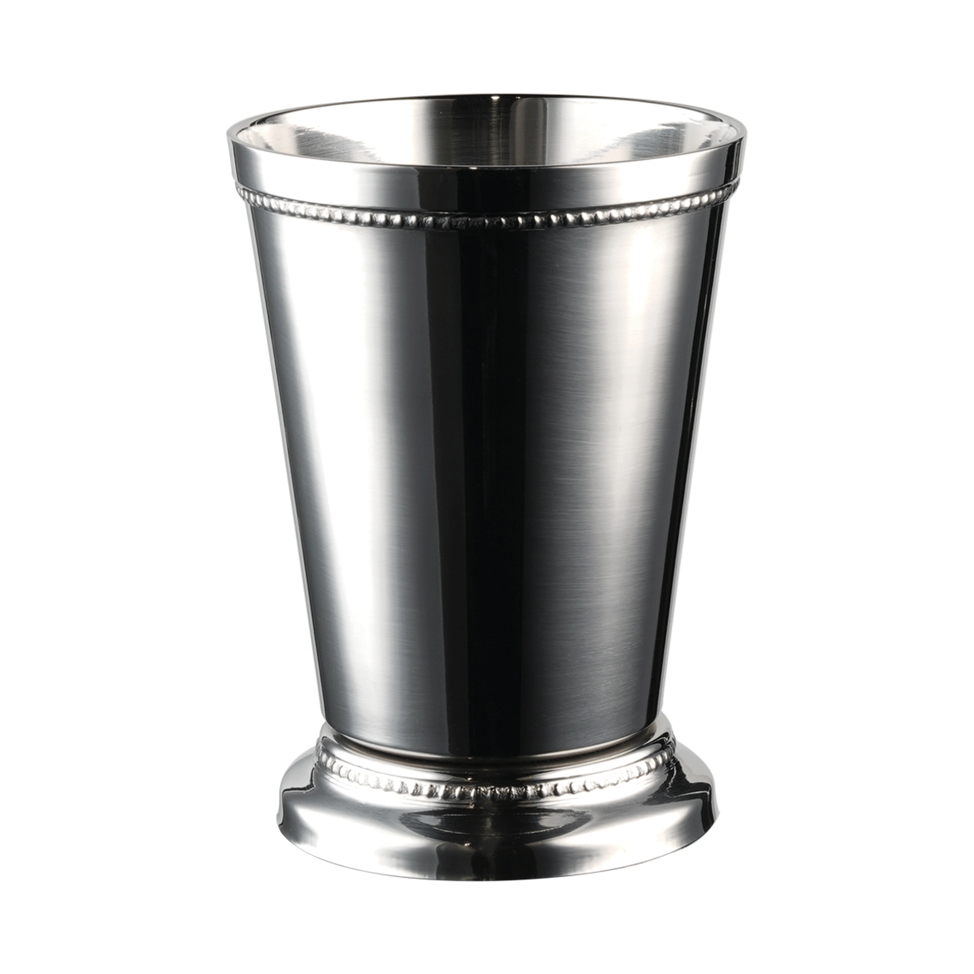 vaso julep Decò The Bars de acero pulido espejo con cenefas de perlas y base escalonada