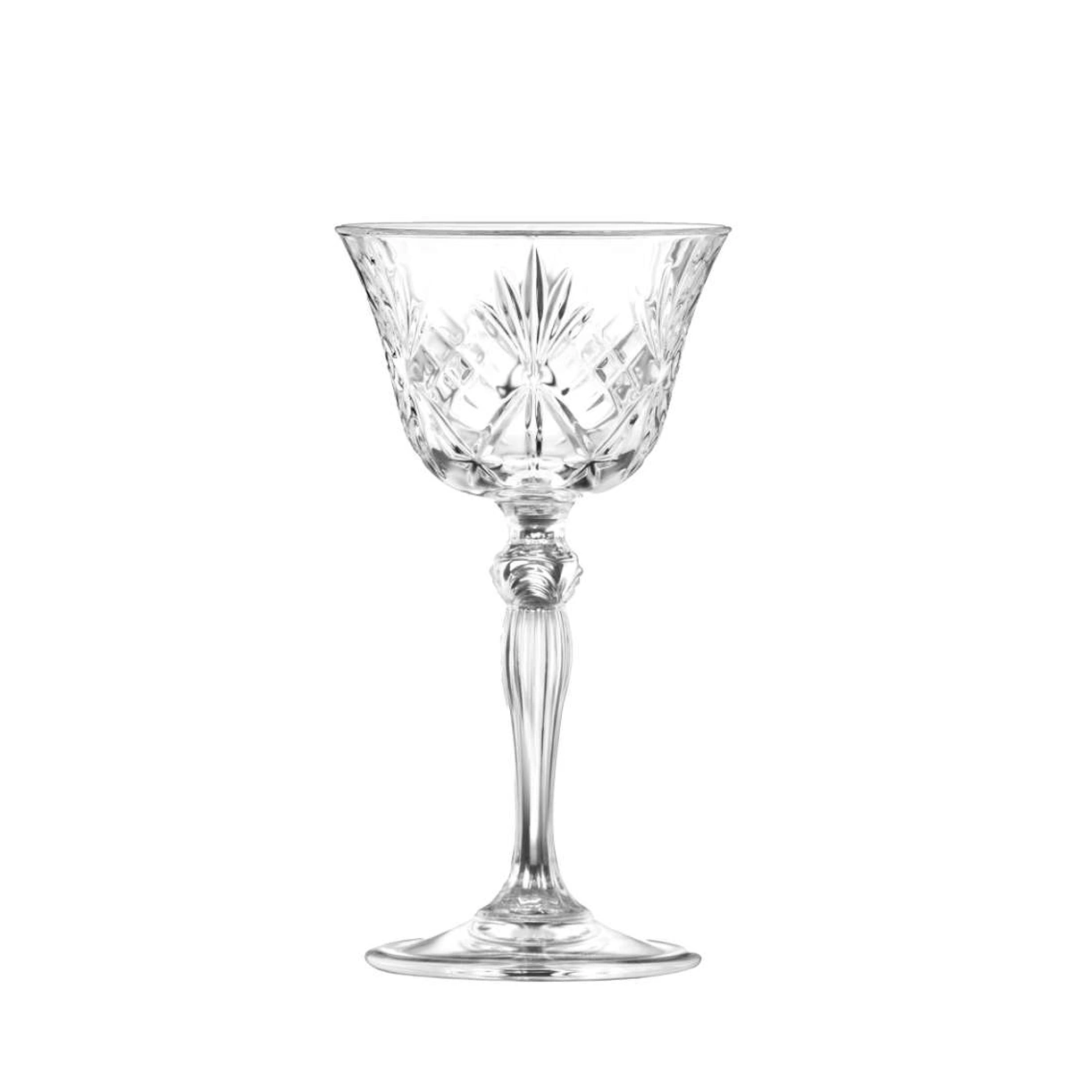 copa de cóctel Melodia 16 cl de RCR con tallo, en vidrio sonoro con talla de hojas y rayos
