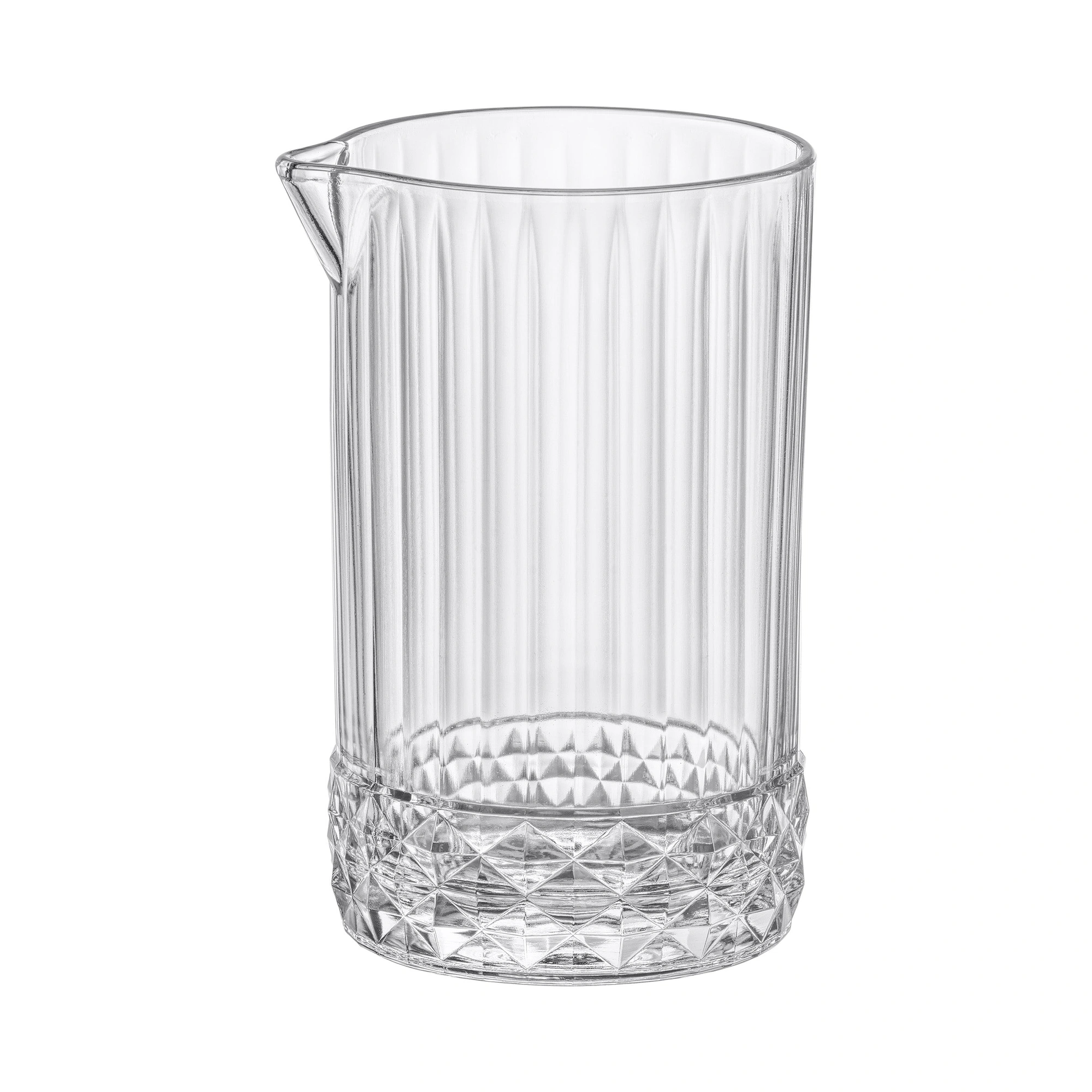 vaso mezclador de vidrio America: vaso para removido Bormioli Rocco America 20s de 79 cl con nervaduras verticales, base de diamante y pico