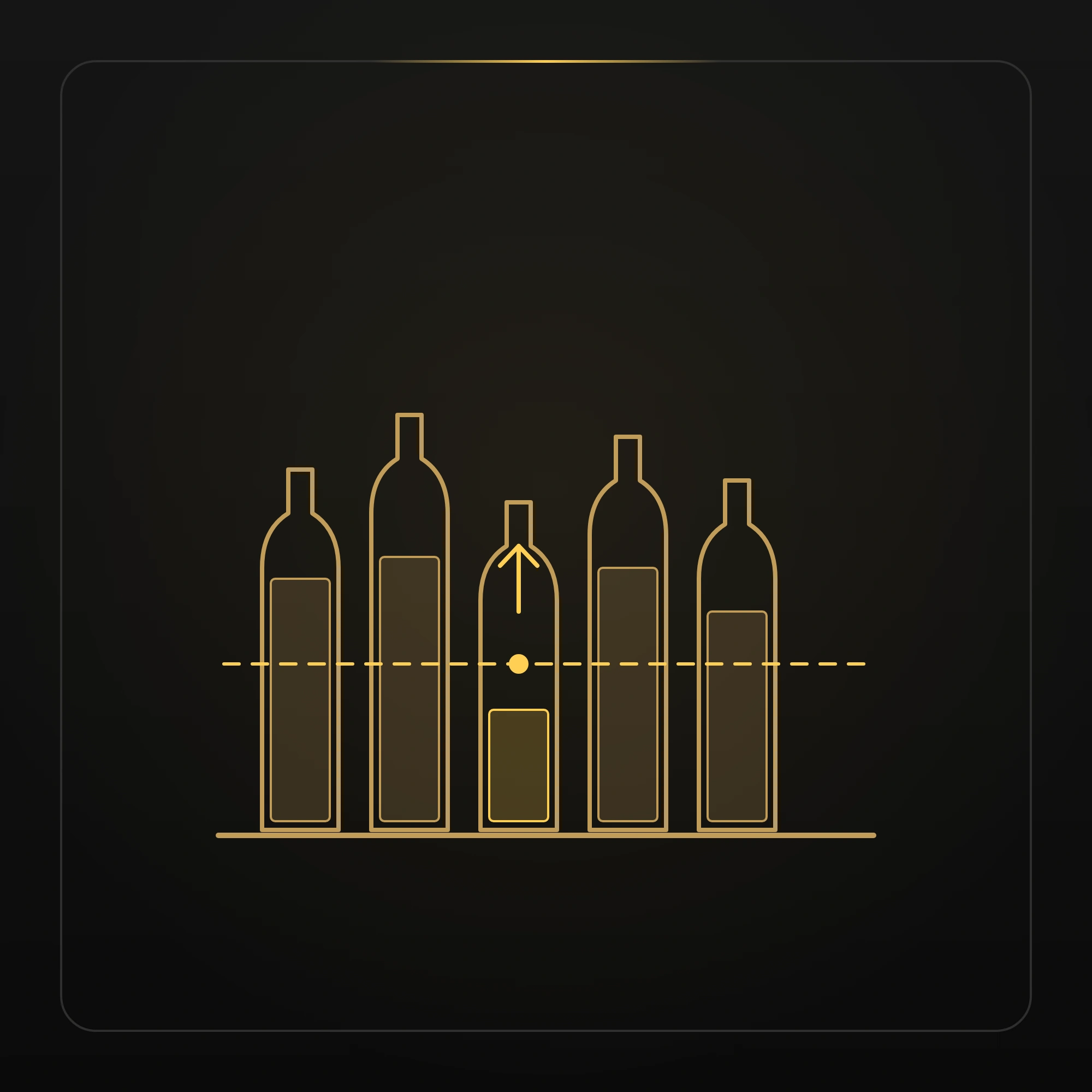 stock mínimo y reposición del bar: lista de botellas con la existencia mínima y la cantidad a pedir
