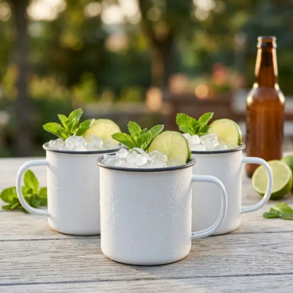 Taza esmaltada blanca 45 cl, pack de 3