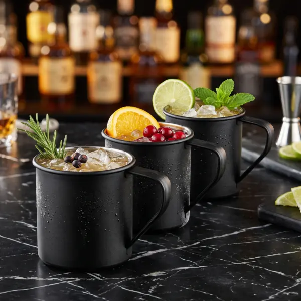 Taza esmaltada negra 45 cl de acero, pack de 3