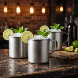 taza Moscow Mule vintage The Bars de 45 cl, acero inoxidable satinado mate con asa de acero