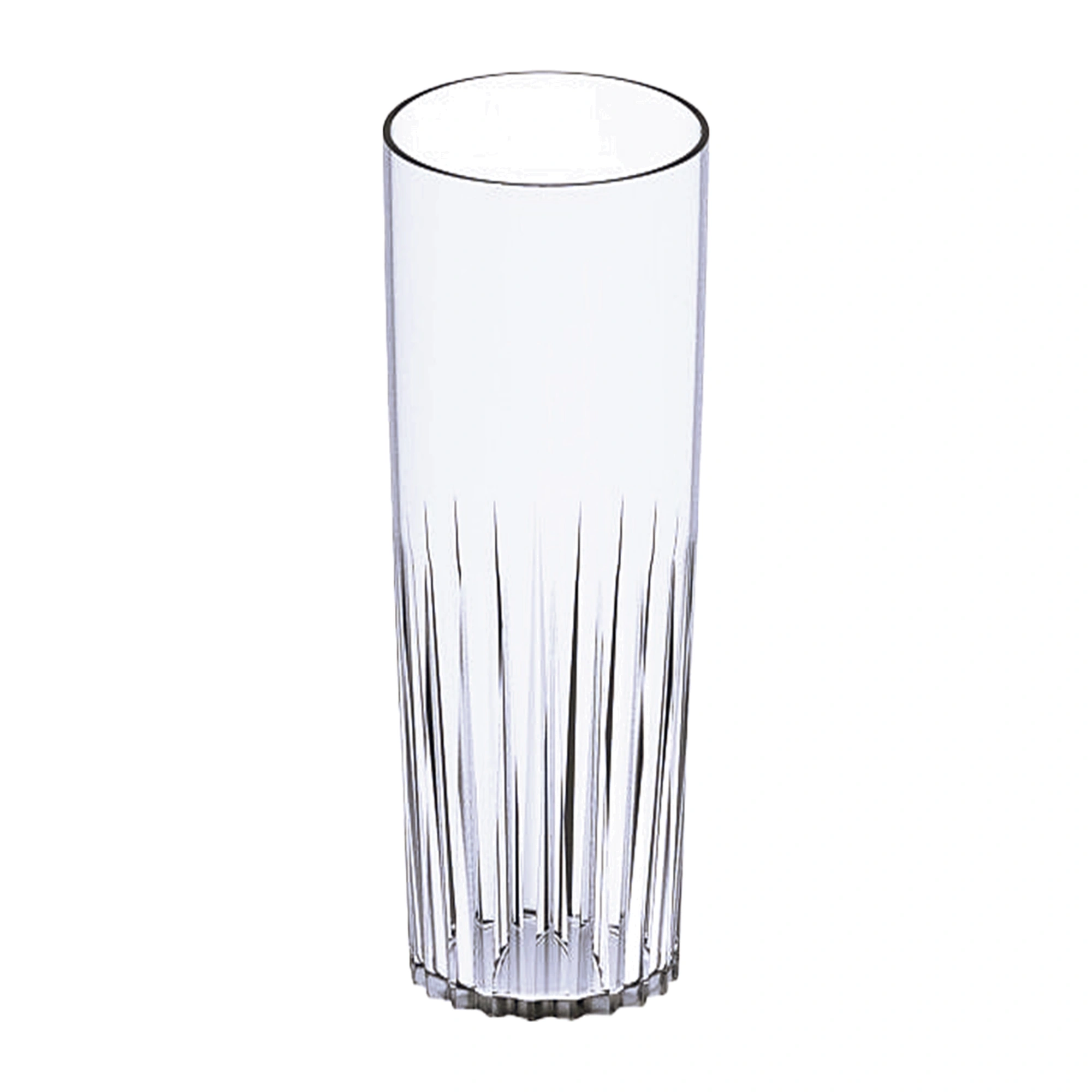 vasos de plástico duro Torino de 23 cl en SAN, altos y estrechos, con las rayas verticales