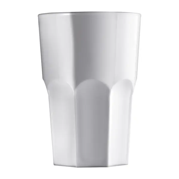 vasos de plástico duro blancos Granity de 40 cl en SAN blanco brillante con la pared octogonal